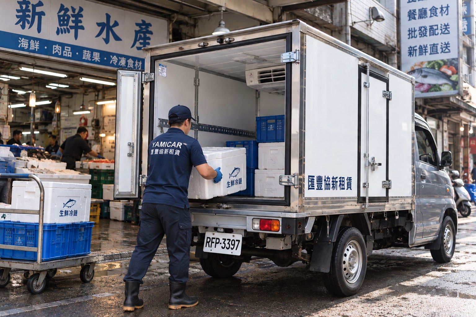 冷凍貨車進行生鮮食品冷鏈配送